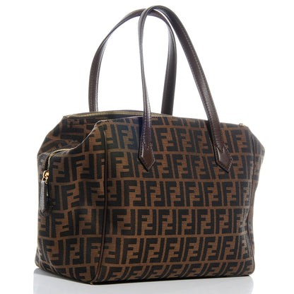 Fendi Zucca Vitello Artic Medium Double Zip Tote Tobacco Castagna 3 of 9