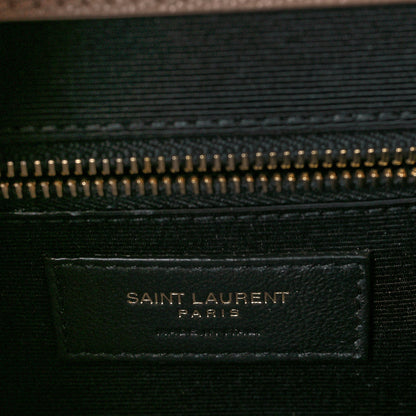 Saint Laurent Grain De Poudre Textured Mixed Matelasse Triquilt Large Monogram Satchel Natural Tan 6 of 10