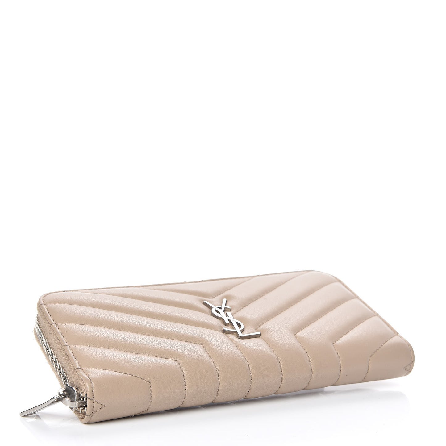 Calfskin Matelasse Chevron Monogram Zip Around Wallet Dark Beige