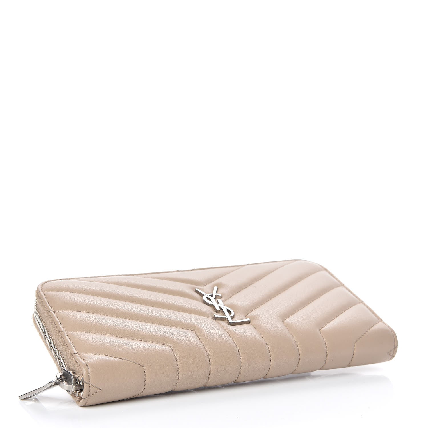Saint Laurent Calfskin Matelasse Chevron Monogram Zip Around Wallet Dark Beige 4 of 7