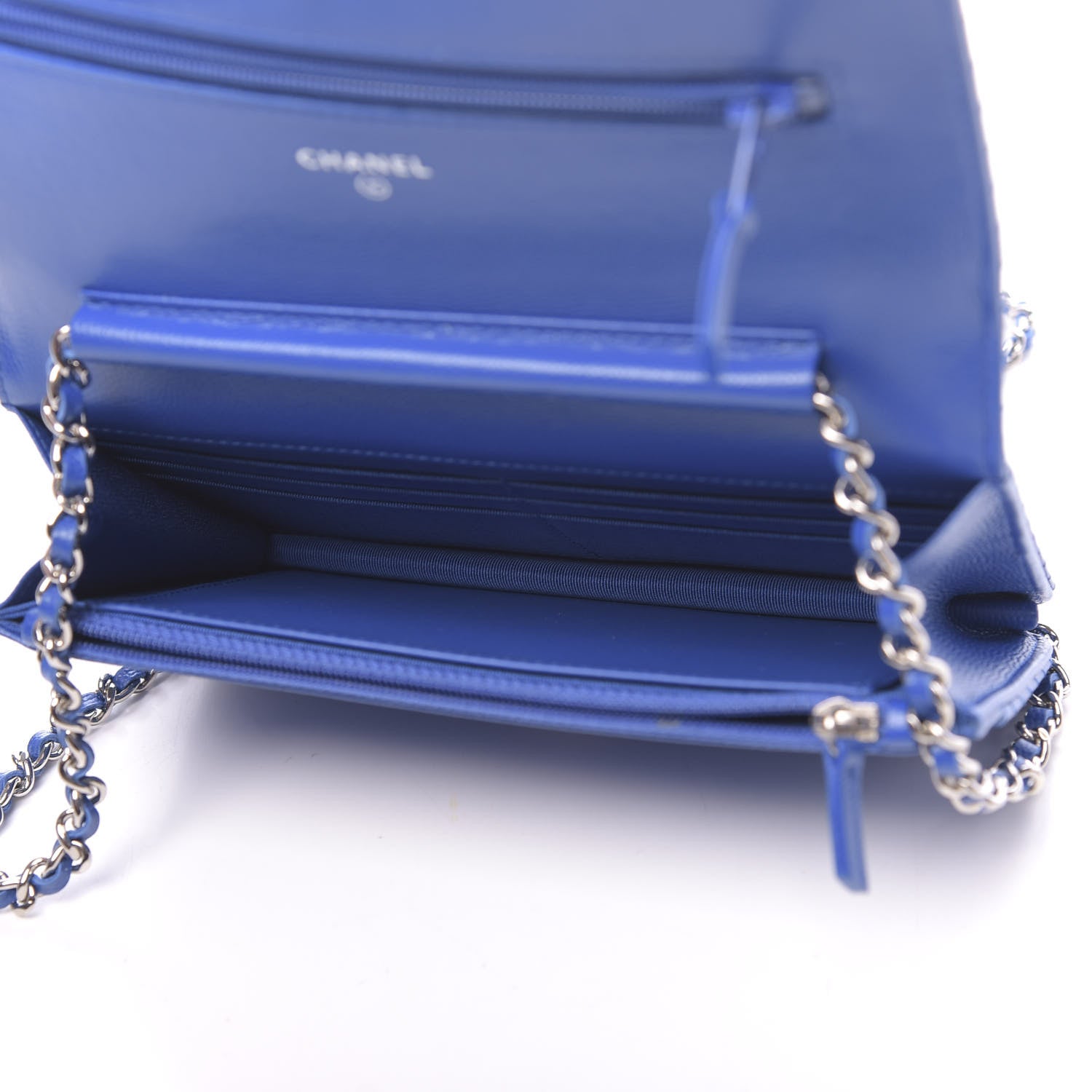 Chanel Caviar Chevron Quilted Wallet On Chain WOC Bright Blue 5 of 12