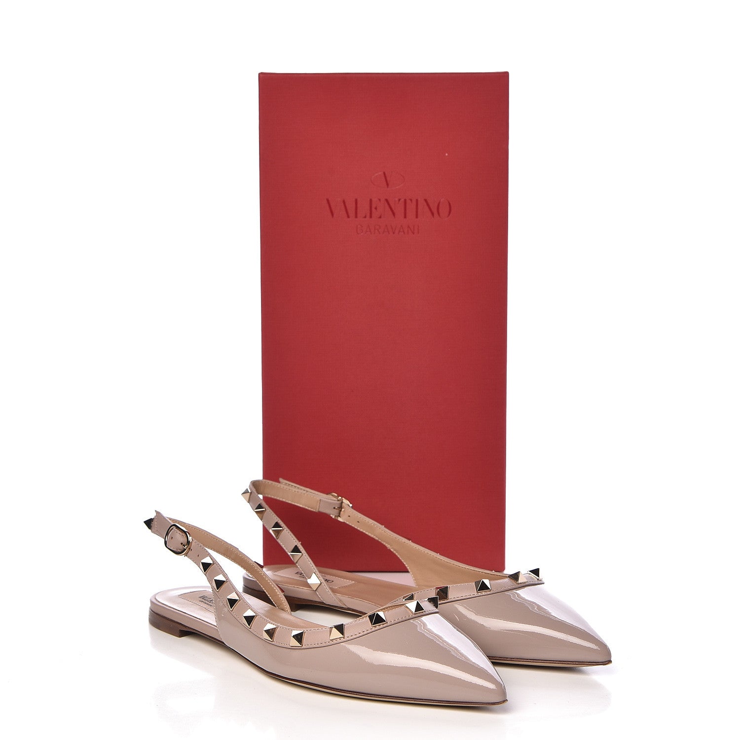 Valentino Garavani Patent Rockstud Slingback Flats 38 Poudre 9 of 9