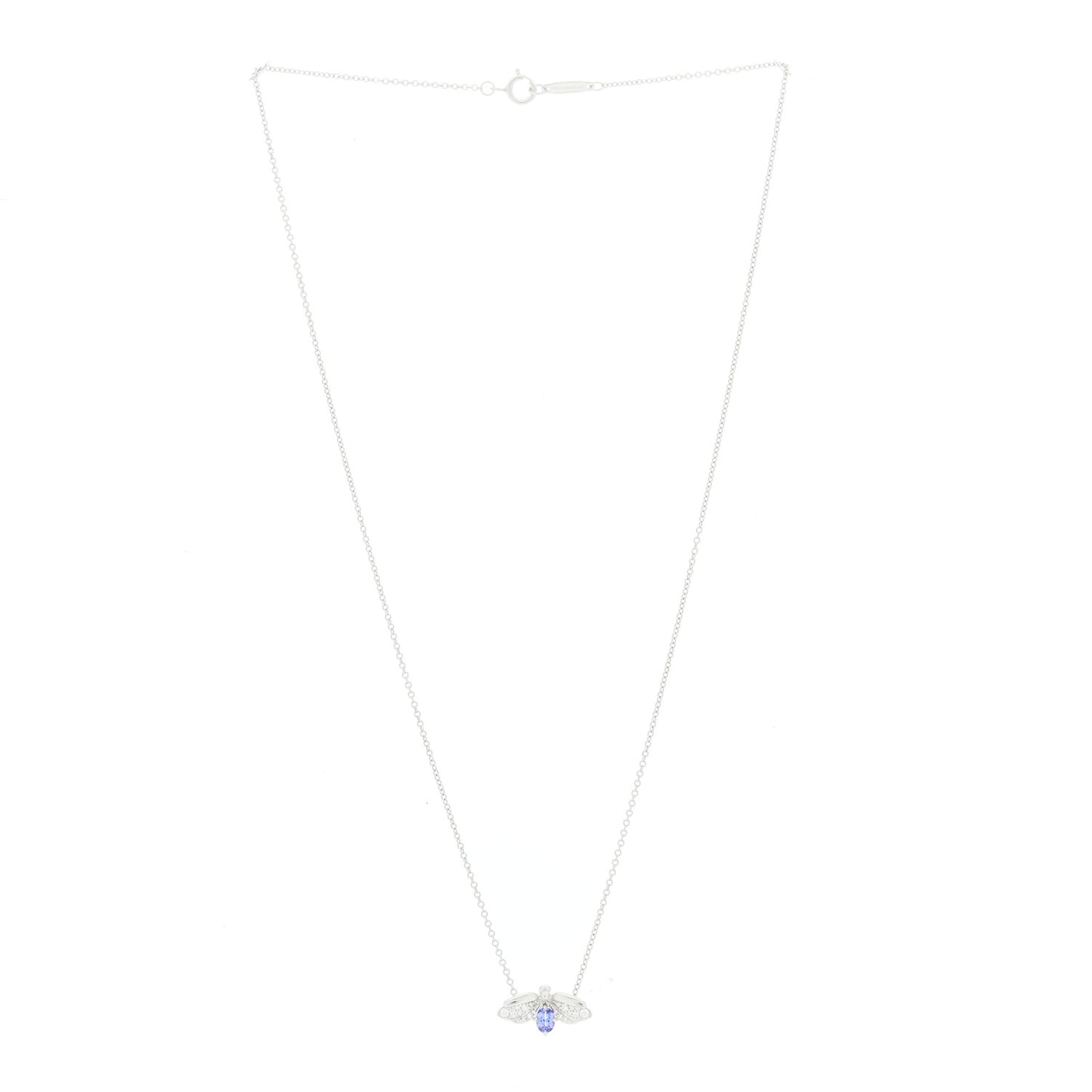 Platinum Diamond Tanzanite Paper Flowers Firefly Necklace