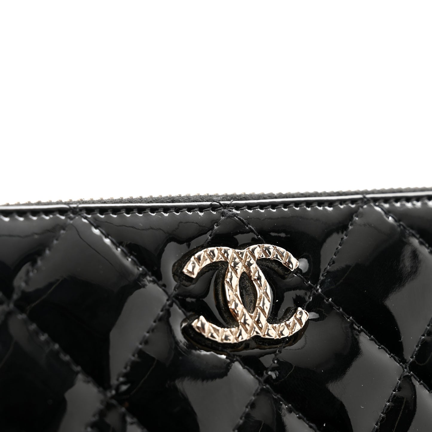 Patent Quilted Brilliant Zip Around Wallet Black