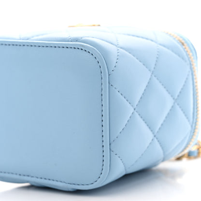 Chanel Lambskin Quilted Pearl Crush Mini Vanity Case With Chain Light Blue 10 of 11