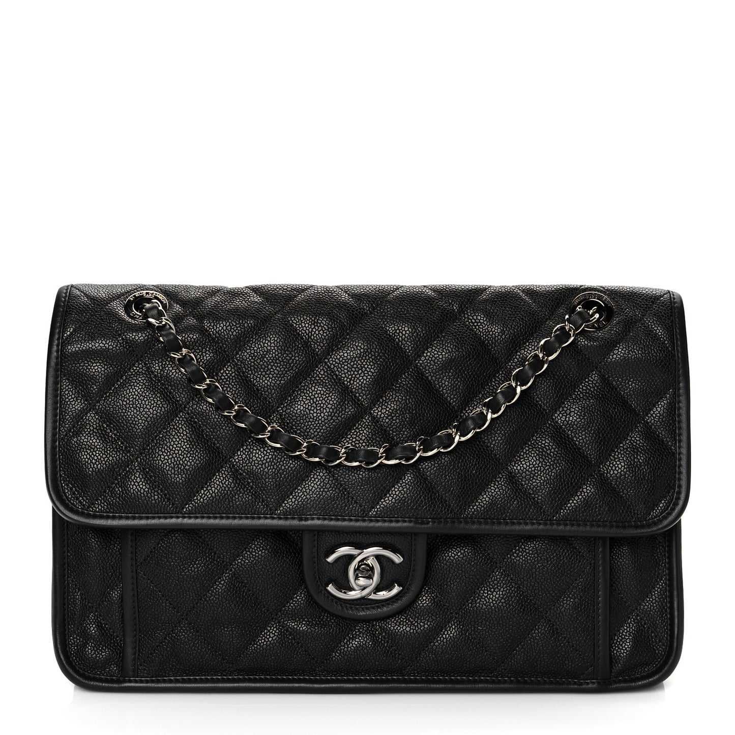 Caviar Quilted Large French Riviera Flap Black
