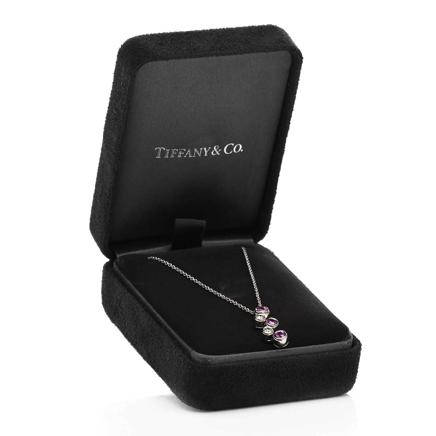 Tiffany Platinum Diamond Pink Sapphire Bubble Pendant Necklace 6 of 6