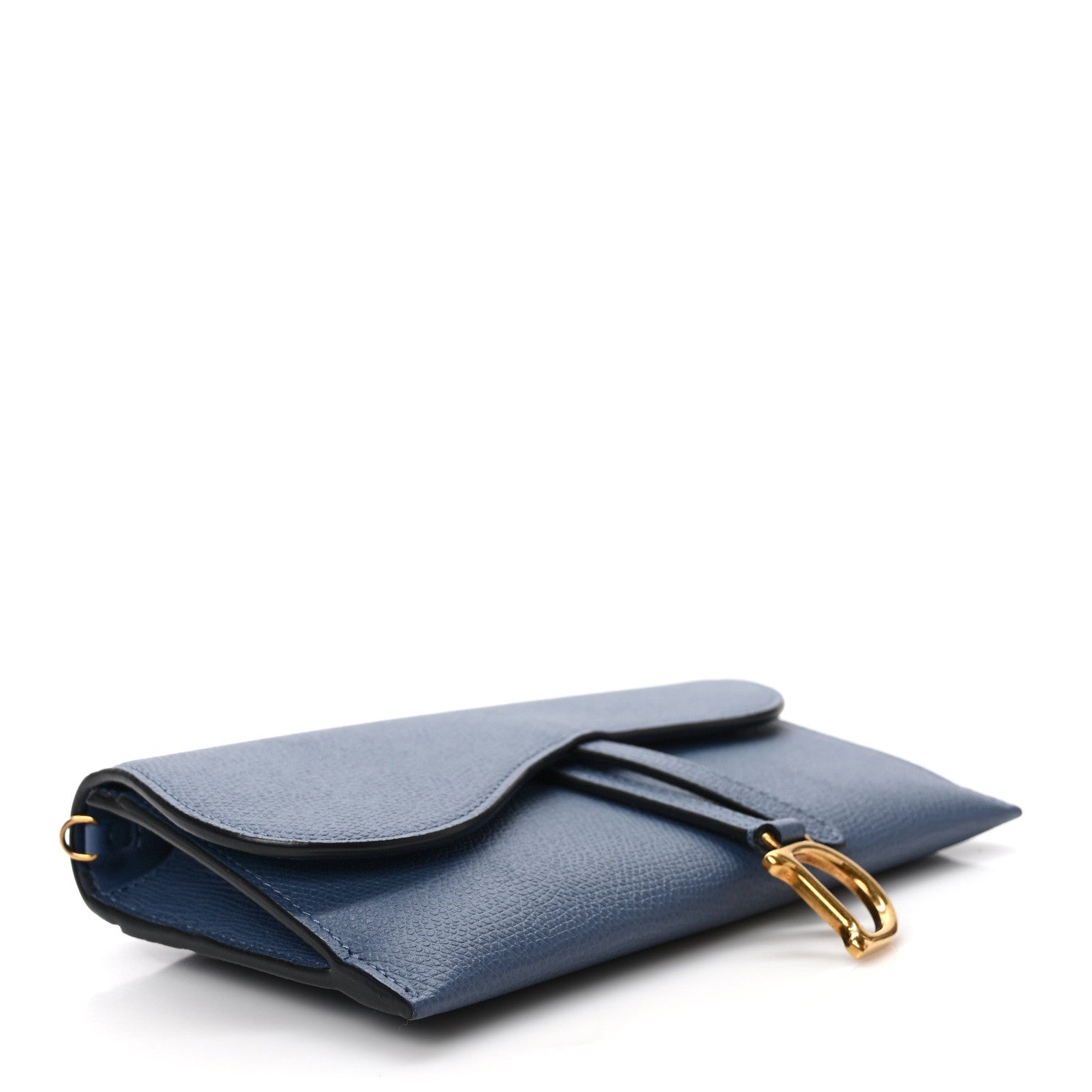 Christian Dior Grained Calfskin Saddle Chain Wallet Pouch Denim 4 of 8