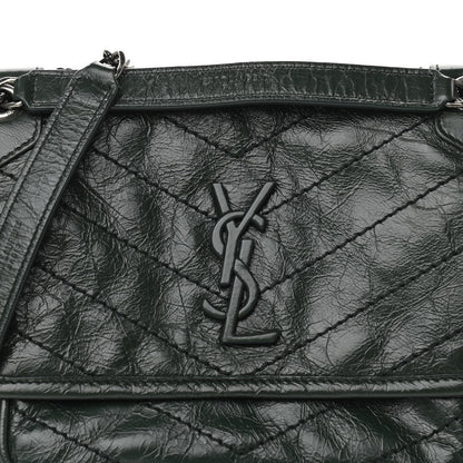 Saint Laurent Crinkled Calfskin Matelasse Monogram Baby Niki Chain Satchel Dark Green 8 of 11