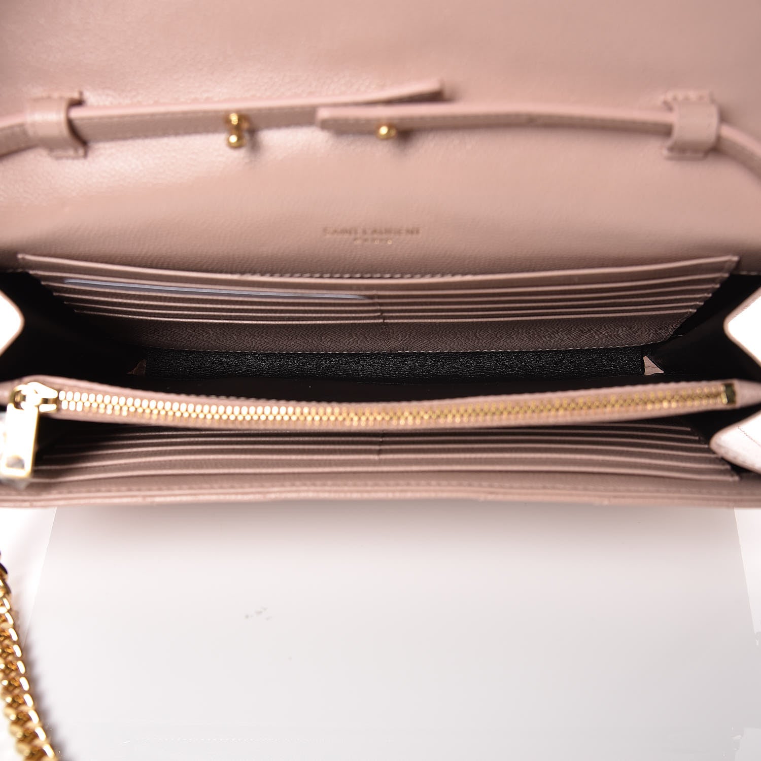 Saint Laurent Grain De Poudre Matelasse Chevron Monogram Chain Wallet Pale Pink 5 of 6
