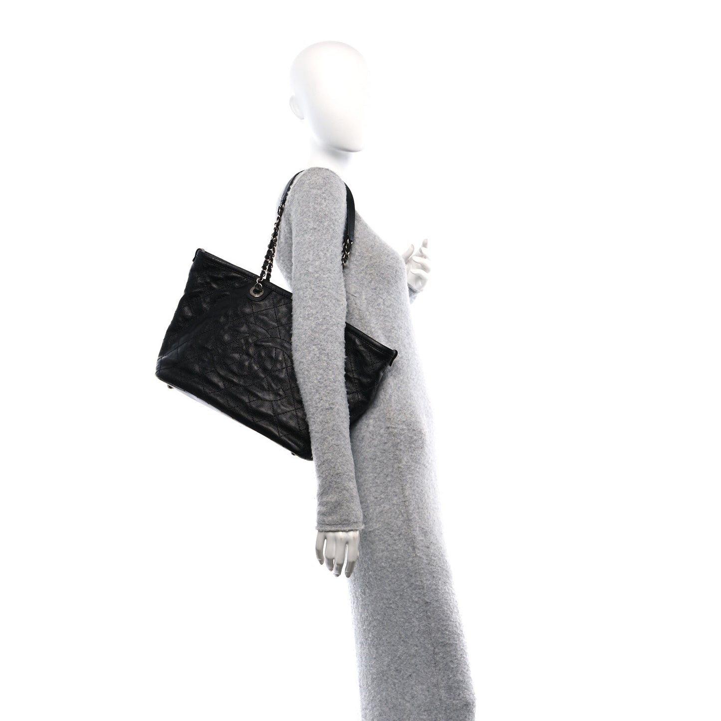 Grained Calfskin Quilted Small Daily Shopping Tote Black