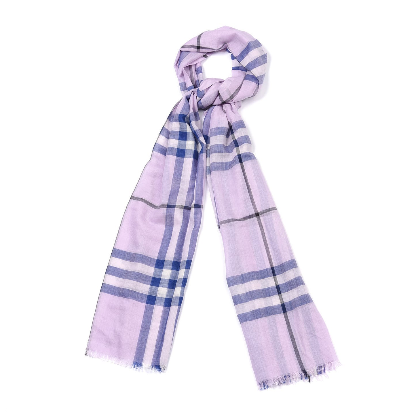 Wool Silk Gauze Giant Check Lightweight Scarf Pale Orchid