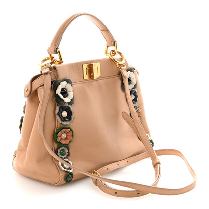 Fendi Nappa Flowerland Mini Peekaboo Iconic Satchel Miele Scuro 3 of 12