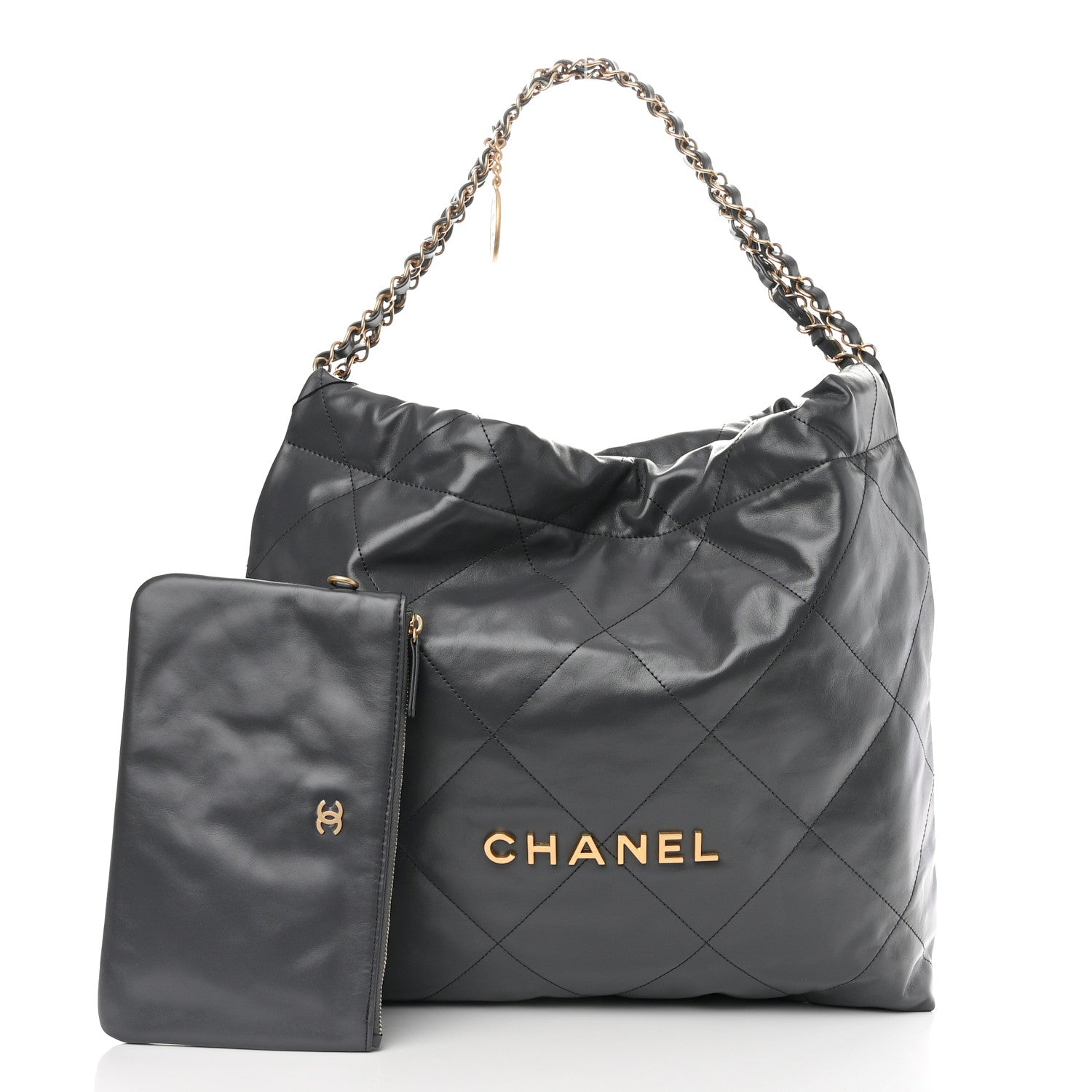 Chanel Shiny Calfskin Quilted Chanel 22 Dark Grey 1 of 10