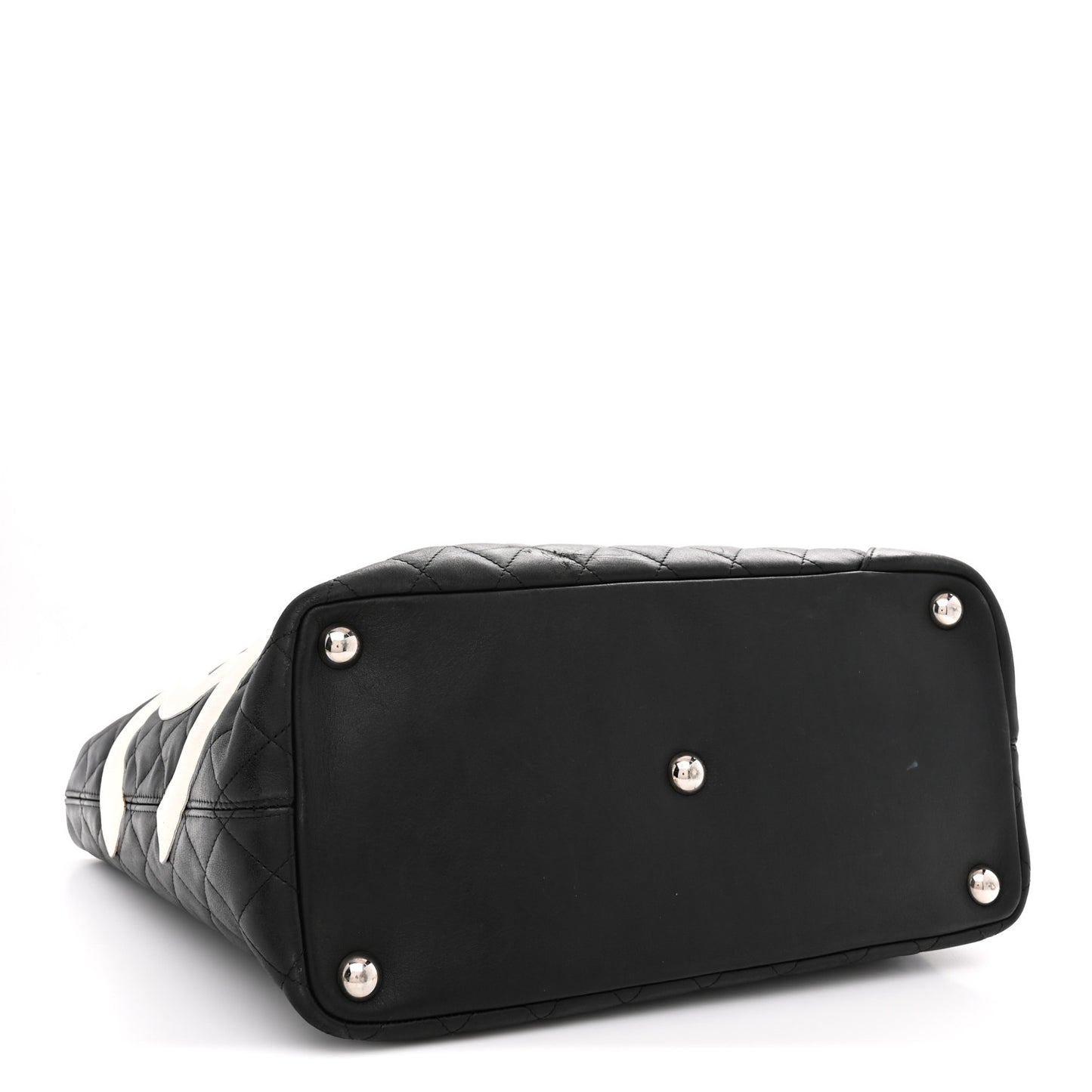 Calfskin Quilted Large Cambon Tote Black White Black White