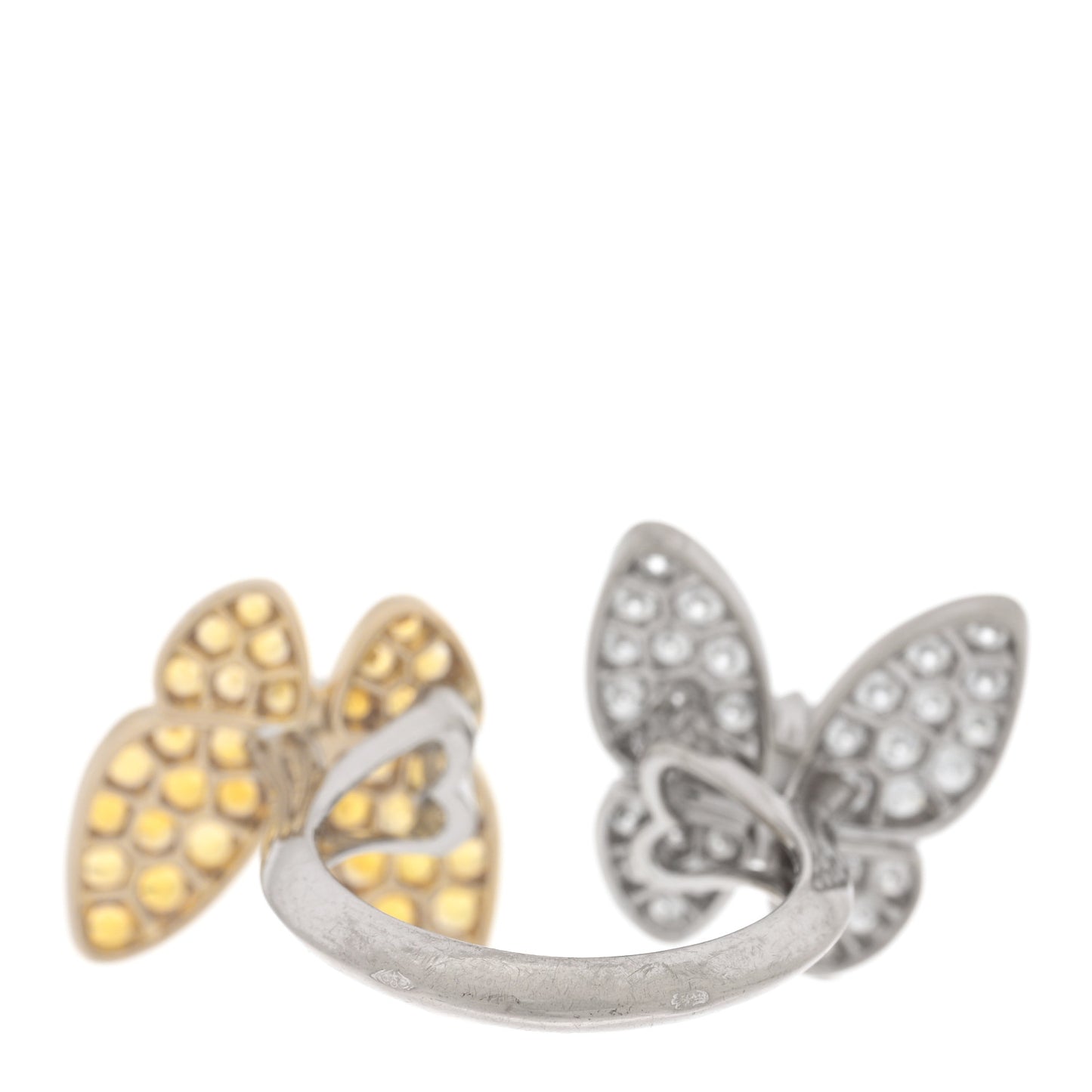 18K White Yellow Gold Diamond Yellow Sapphire Two Butterfly Between The Finger Ring  53 6.25