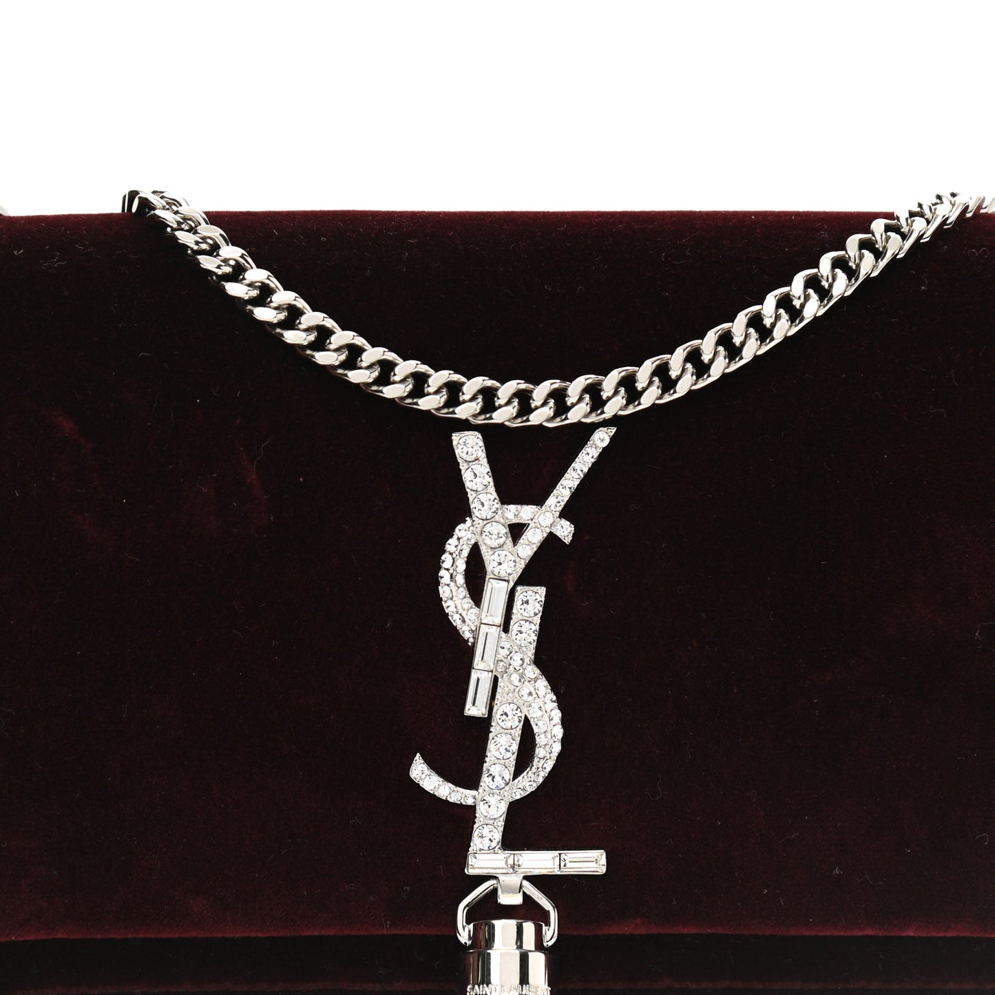 Velvet Crystal Monogram Kate Tassel Shoulder Bag Burgundy