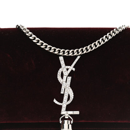 Saint Laurent Velvet Crystal Monogram Kate Tassel Shoulder Bag Burgundy 7 of 10