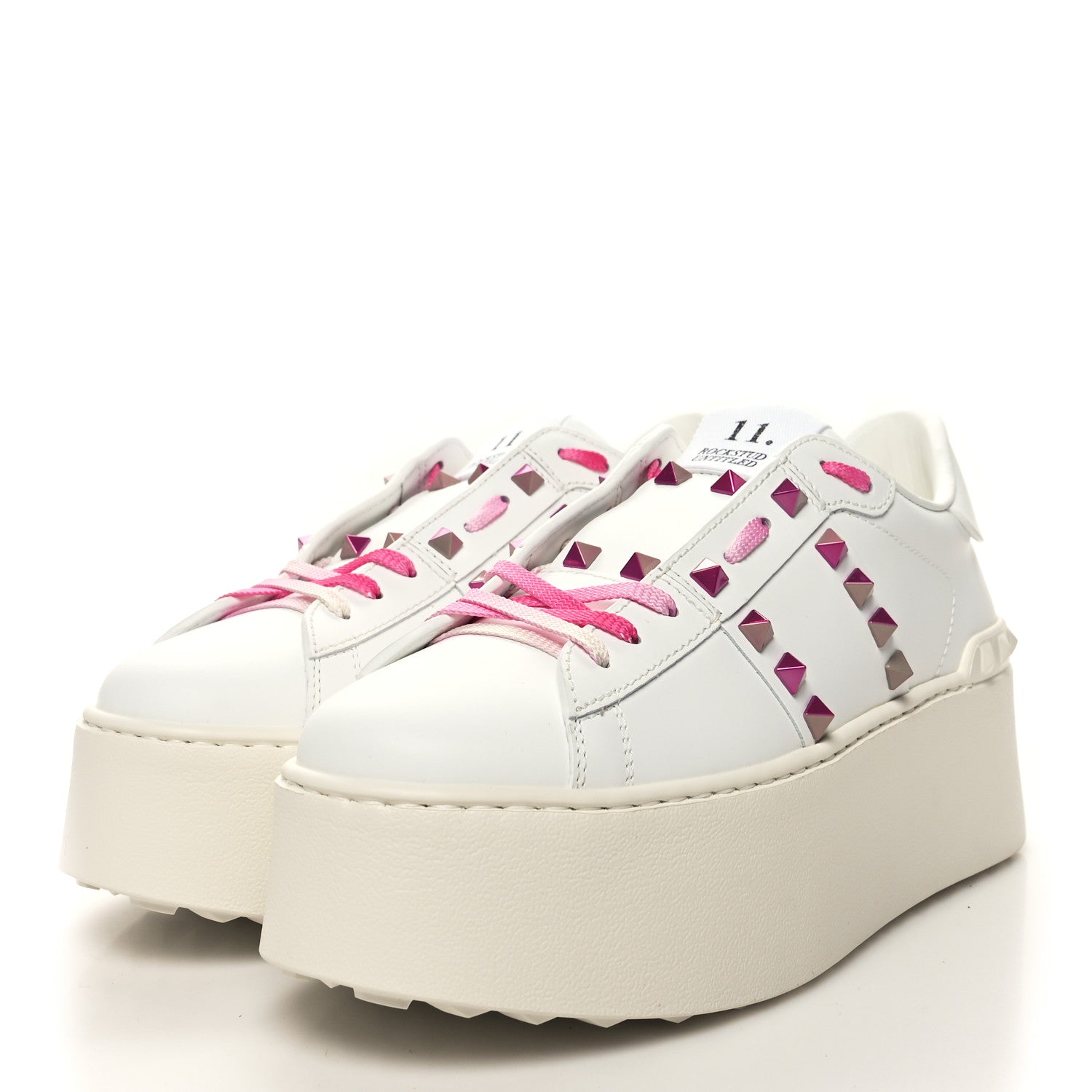 Valentino Garavani Calfskin Rockstud Untitled 57mm Platform Sneakers 38.5 White Pink PP 3 of 8