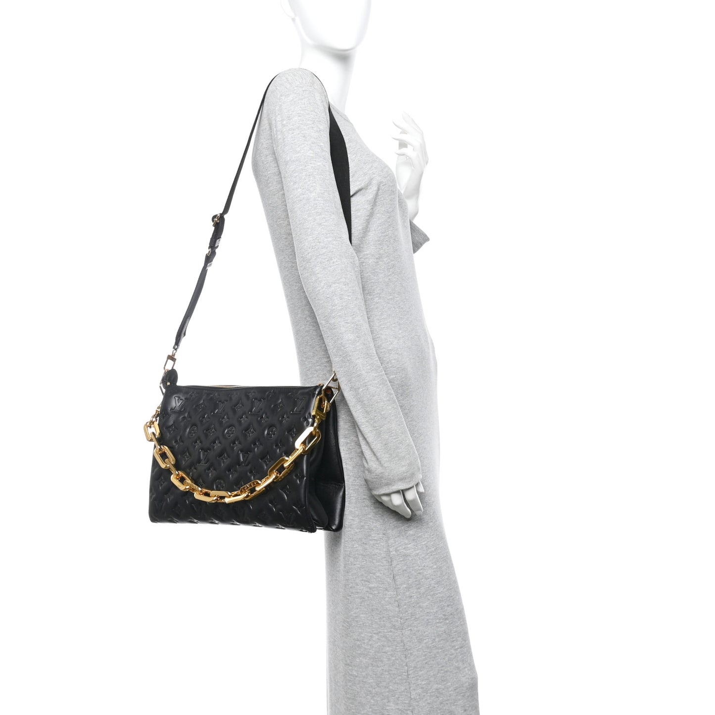 Lambskin Embossed Monogram Coussin MM Black