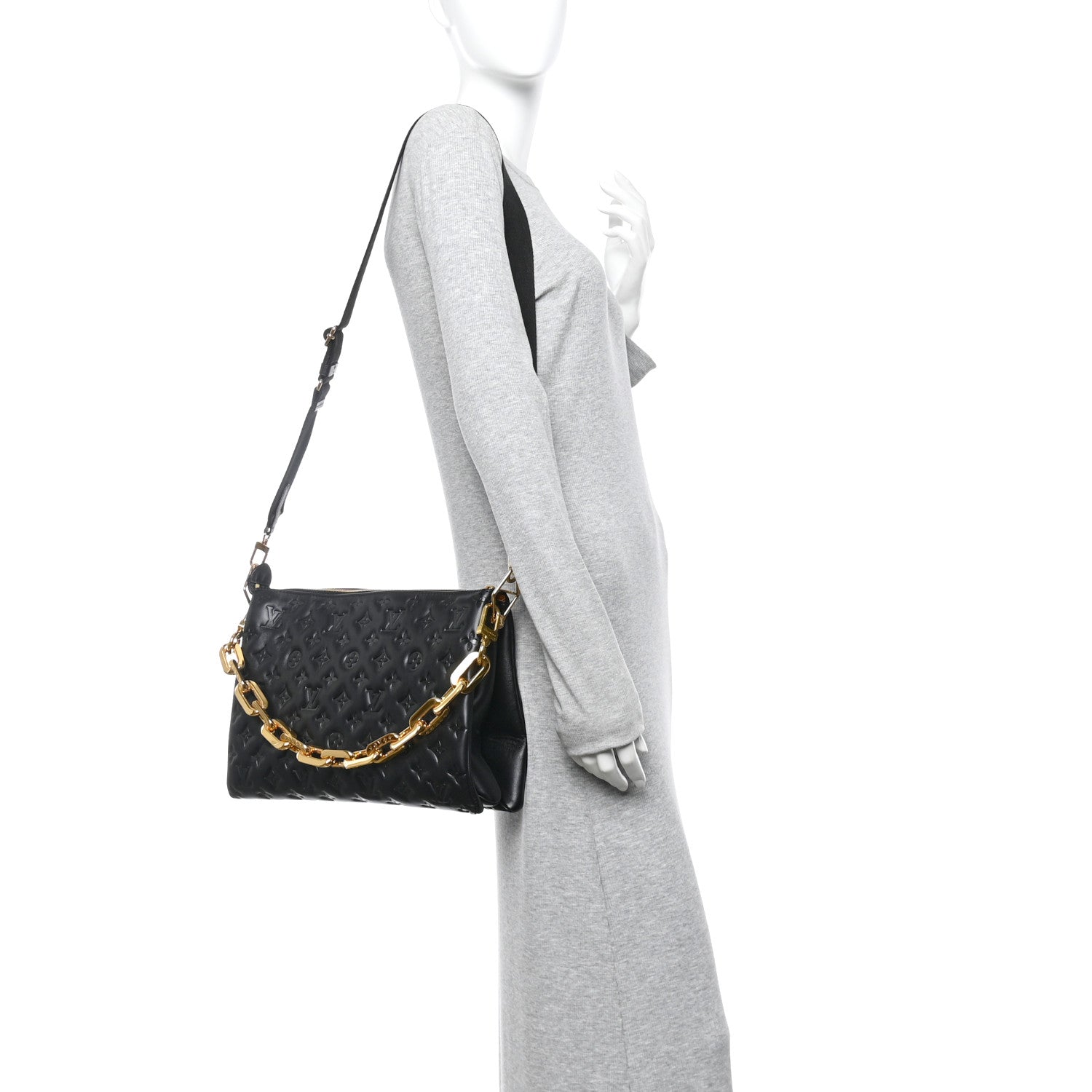 Louis Vuitton Lambskin Embossed Monogram Coussin MM Black 2 of 12