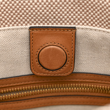 Valentino Garavani Cotton Canvas Calfskin Vlogo Small Antibes Tote Naturale Tobacco 11 of 12