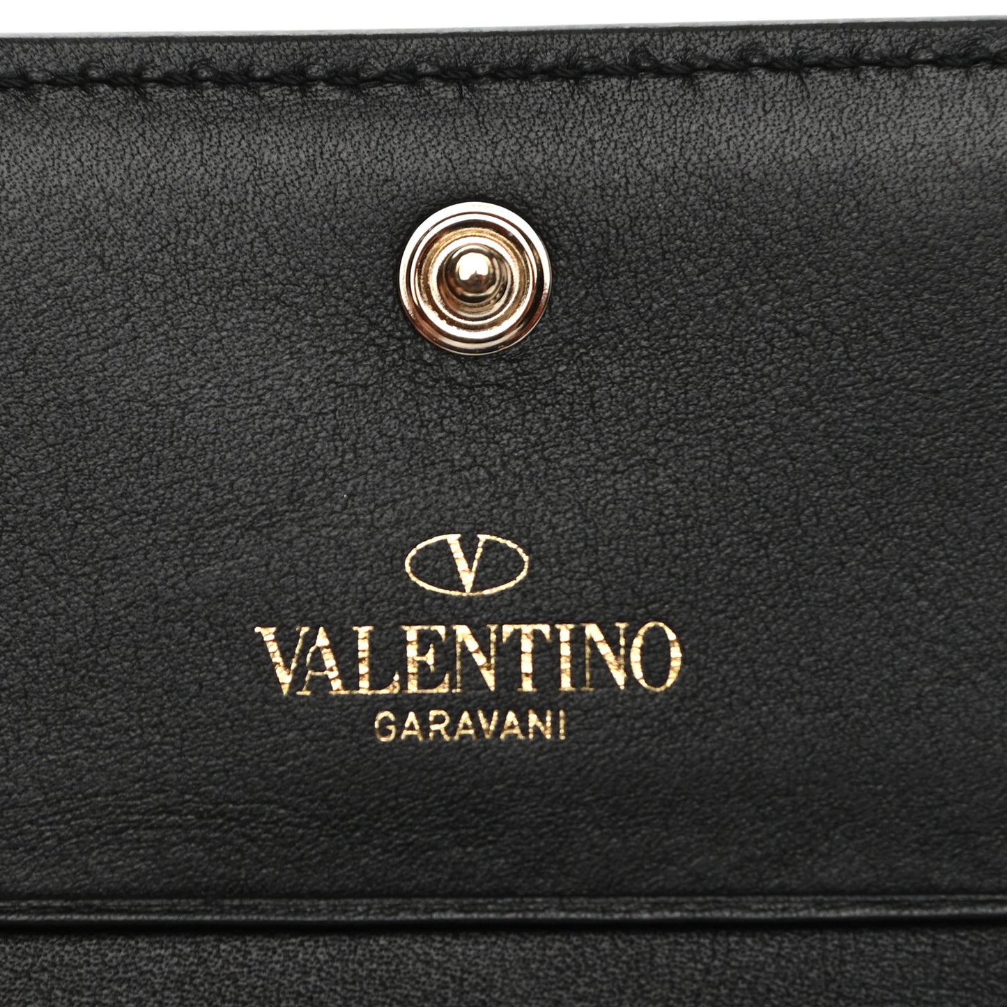 Calfskin Rockstud Bi-Fold Card Holder Black