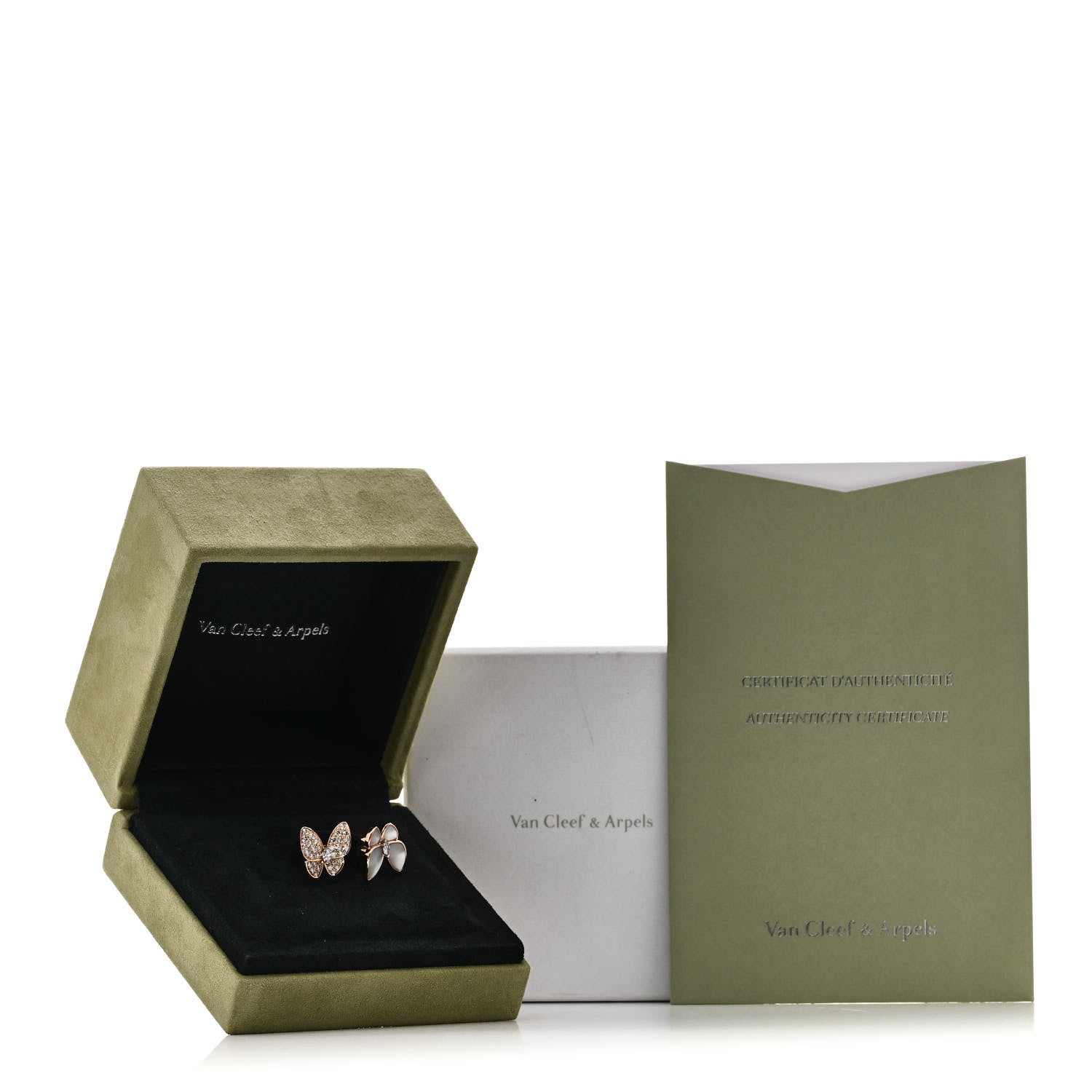 Van Cleef & Arpels 18K Rose Gold Diamond Mother of Pearl Two Butterfly Between The Finger Ring 54 7 5 of 5