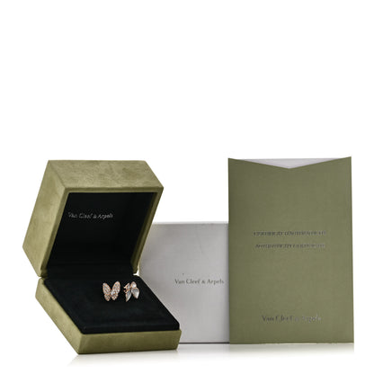 Van Cleef & Arpels 18K Rose Gold Diamond Mother of Pearl Two Butterfly Between The Finger Ring 54 7 5 of 5