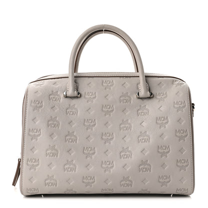 MCM Calfskin Ottomar Monogram Essential Boston Bag Dove 1 of 10