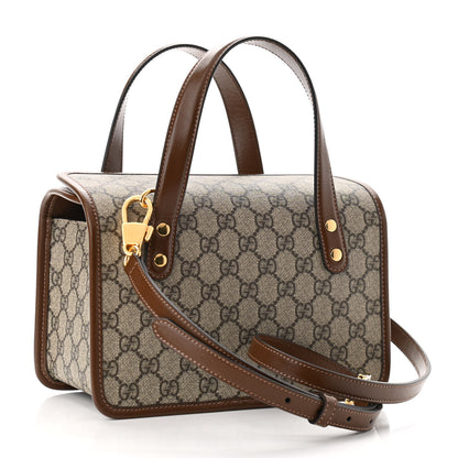 Gucci GG Supreme Monogram Azalea Calfskin Mini Horsebit 1955 Foldover Top Handle Bag Beige Ebony Brown Sugar 3 of 10