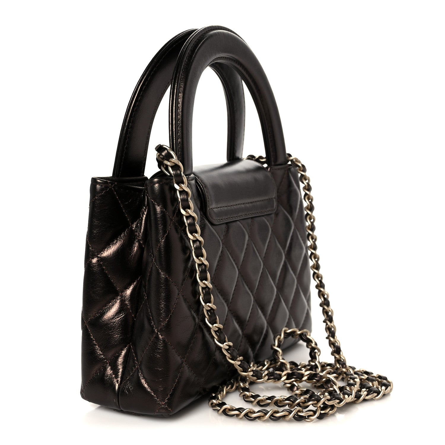 Chanel Metallic Aged Calfskin Quilted Nano Kelly Shopper Light Brown 2 of 11