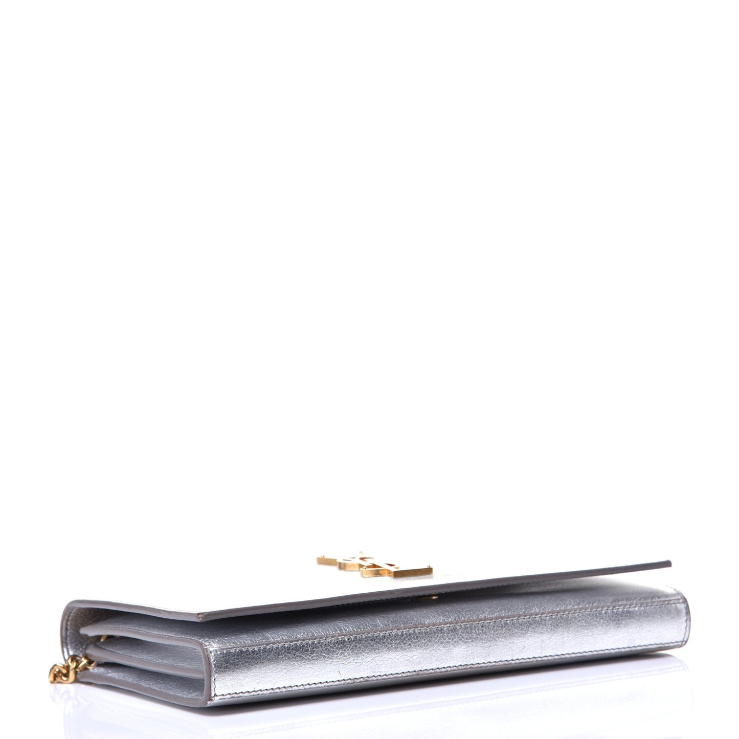 Metallic Calfskin Monogram Chain Wallet Argento
