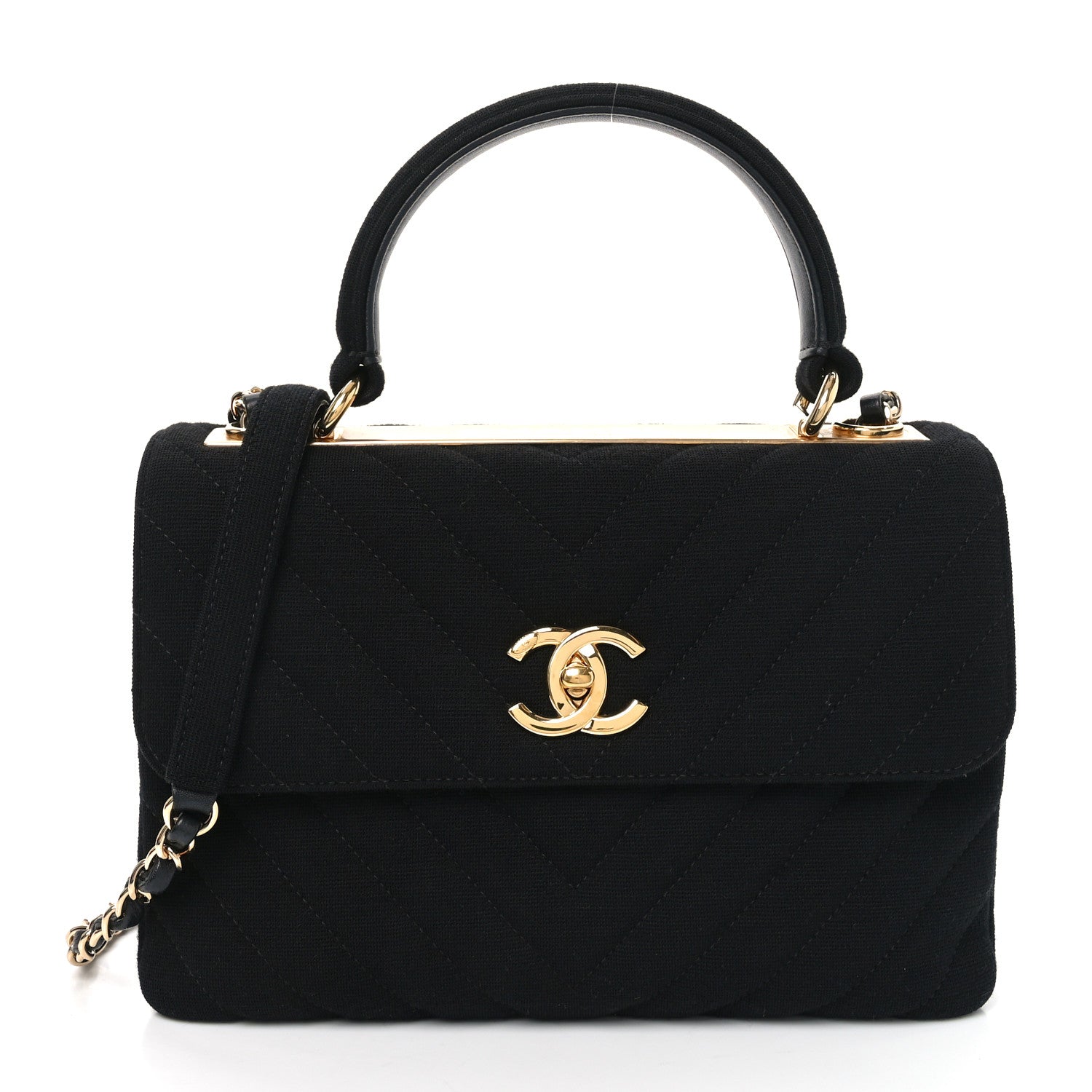 Chanel Jersey Chevron Quilted Small Trendy CC Dual Handle Flap Bag Black 1 of 10