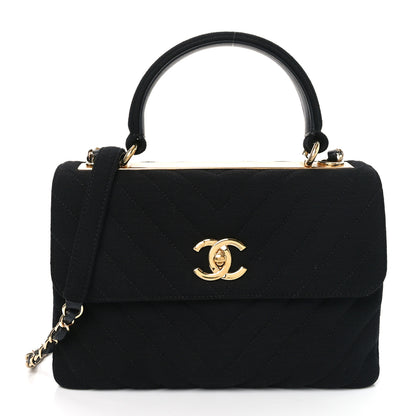 Chanel Jersey Chevron Quilted Small Trendy CC Dual Handle Flap Bag Black 1 of 10