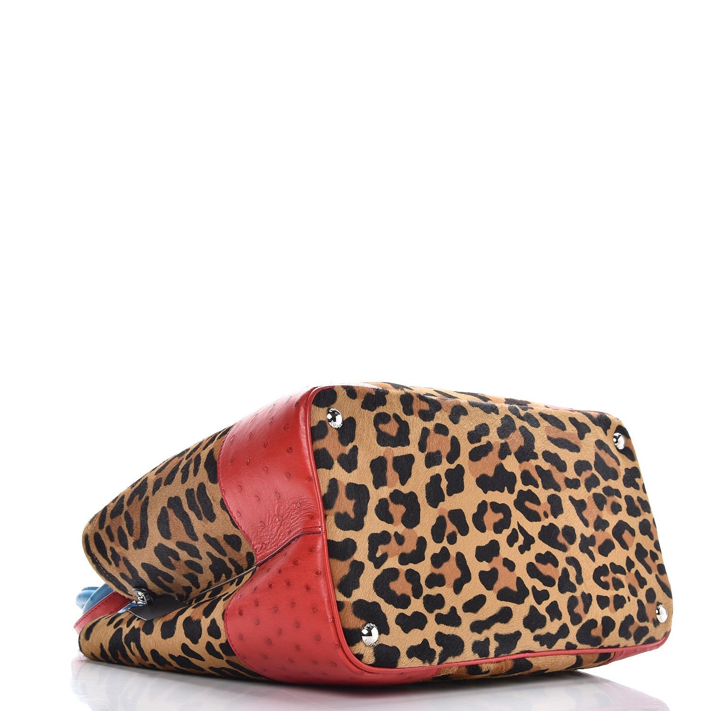 Calf Hair Ostrich Leopard Print Medium Double Bag Miele Voyage