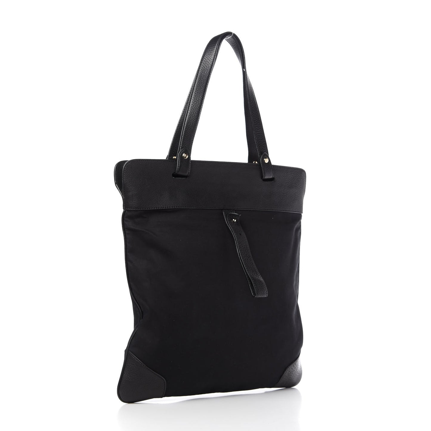 Canvas Calfskin Crest Embossed Flat Tote Black