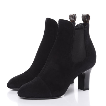 Louis Vuitton Suede Monogram Uniformes Cap Toe Chelsea 75mm Ankle Boots 36.5 Black 3 of 8