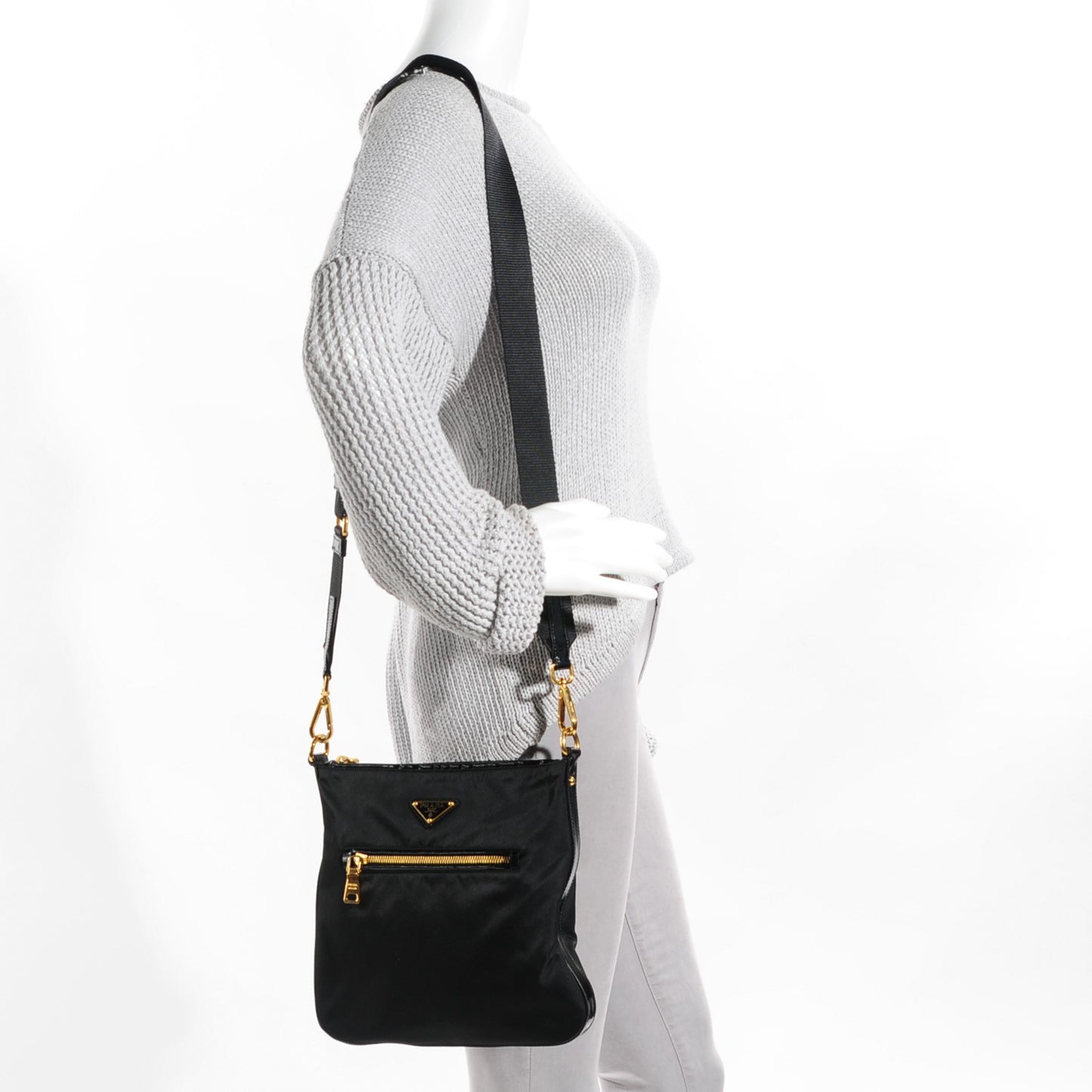 Nylon Small Flat Messenger Bag Black