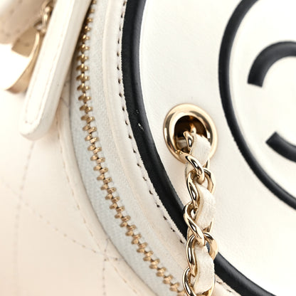 Chanel Lambskin Quilted Round Small Vanity Case With Chain White Black 14 of 15
