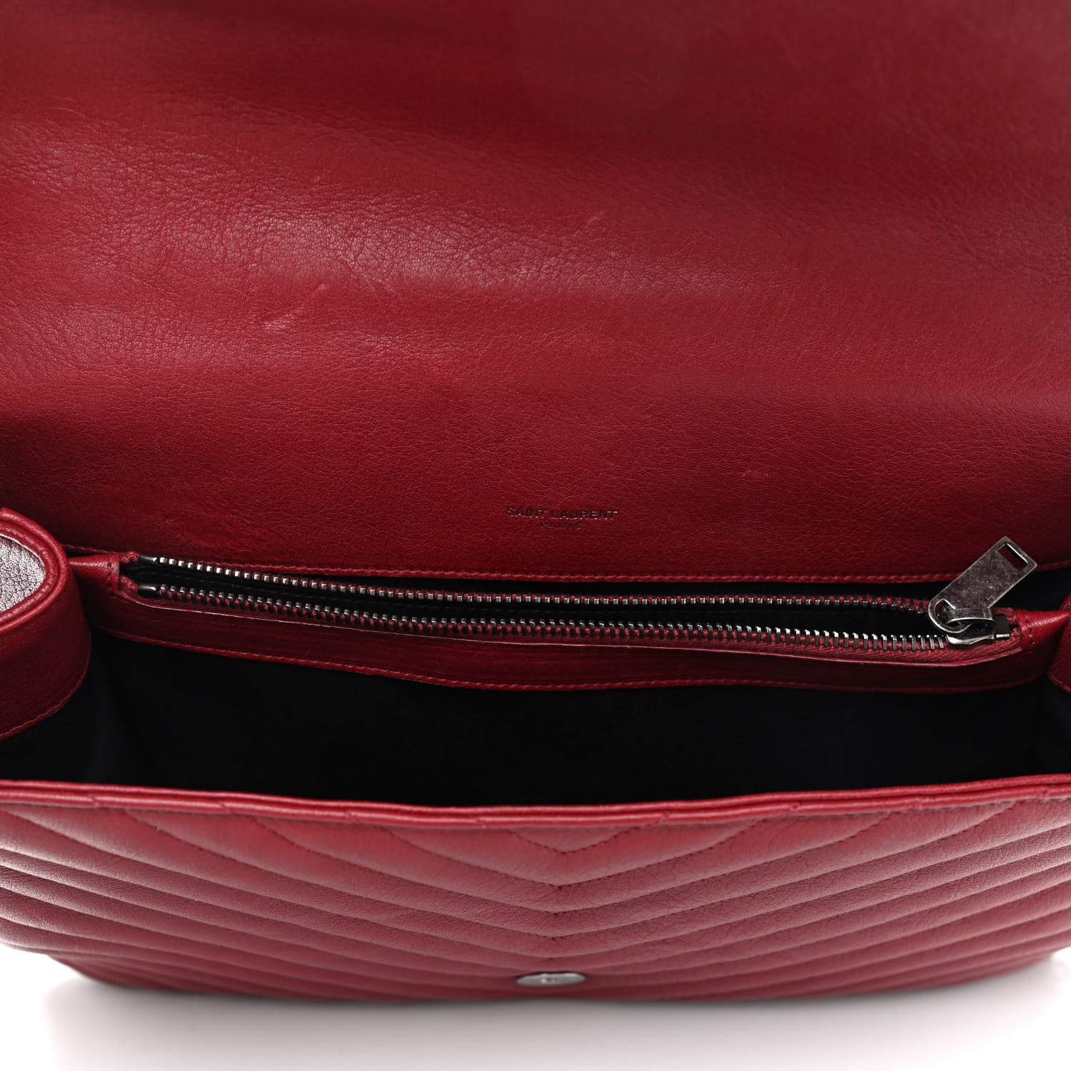 Saint Laurent Sheepskin Matelasse Chevron Large College Monogram Satchel Rouge 4 of 11