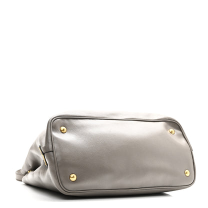 Prada Glace Calfskin Embossed Logo Tote Argilla 4 of 9