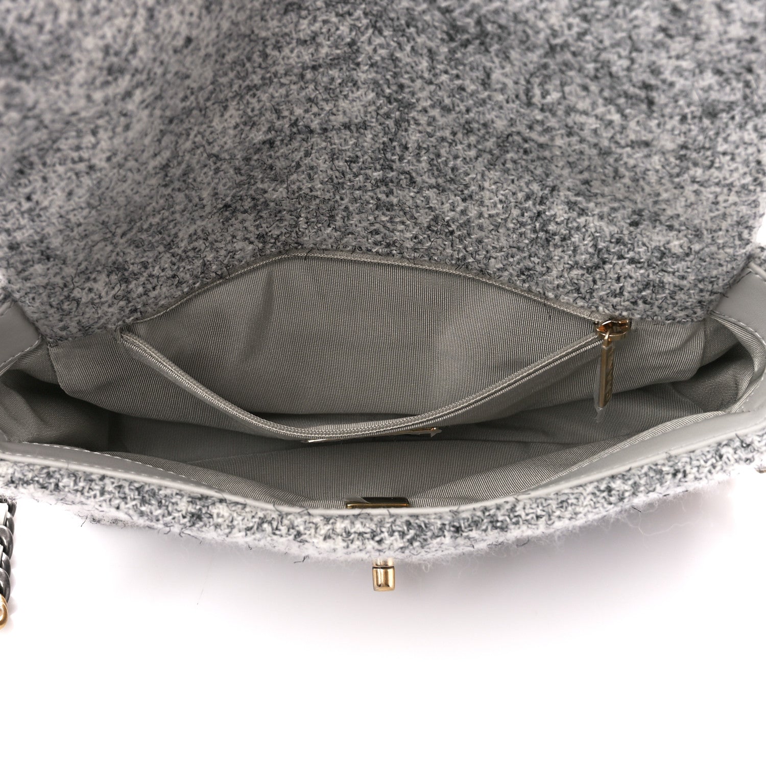 Chanel Tweed Quilted Medium Chanel 19 Flap Grey Ecru 5 of 10