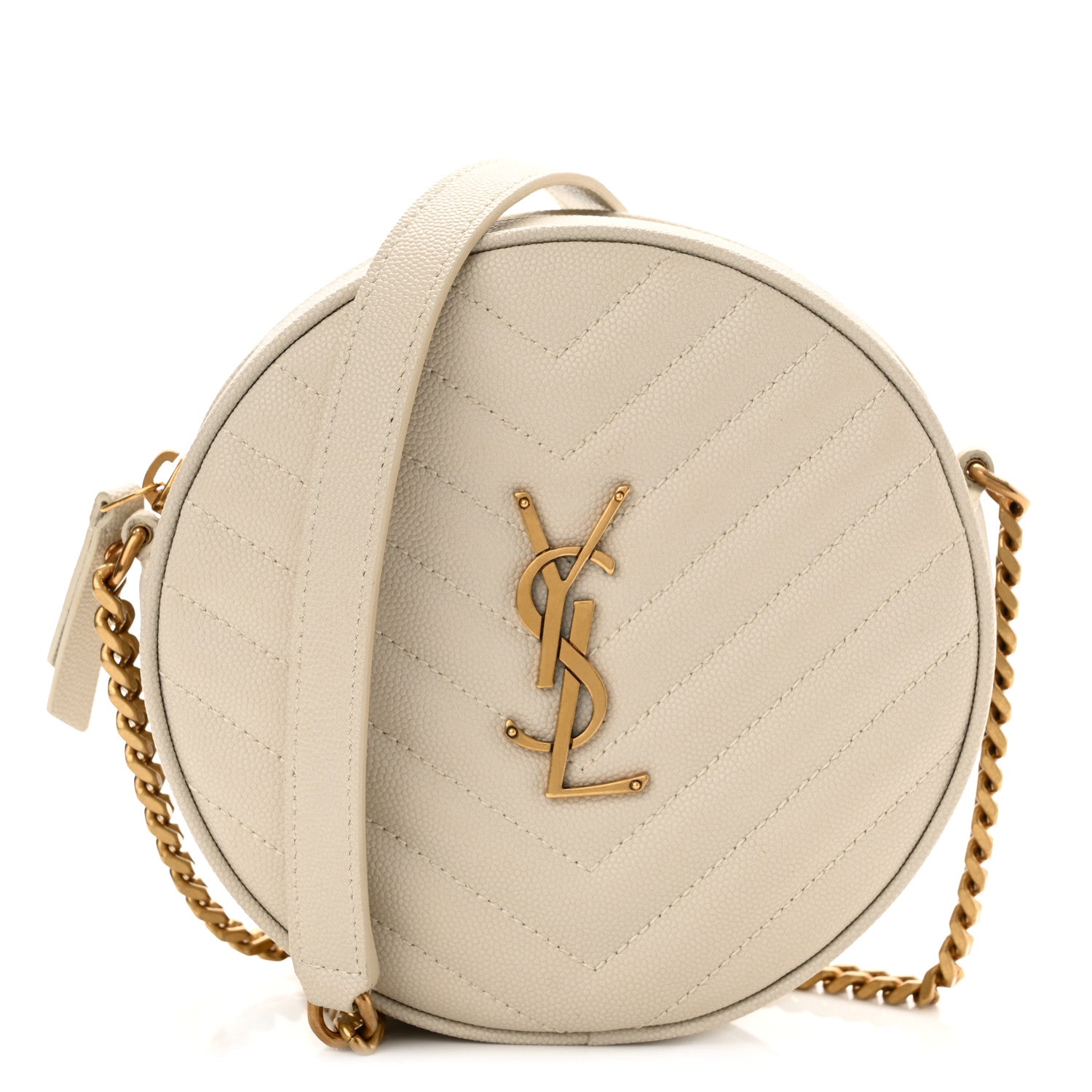 Saint Laurent Grain De Poudre Matelasse Chevron Quilted Round Vinyle Camera Bag Crema Soft 1 of 10