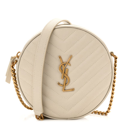 Saint Laurent Grain De Poudre Matelasse Chevron Quilted Round Vinyle Camera Bag Crema Soft 1 of 10
