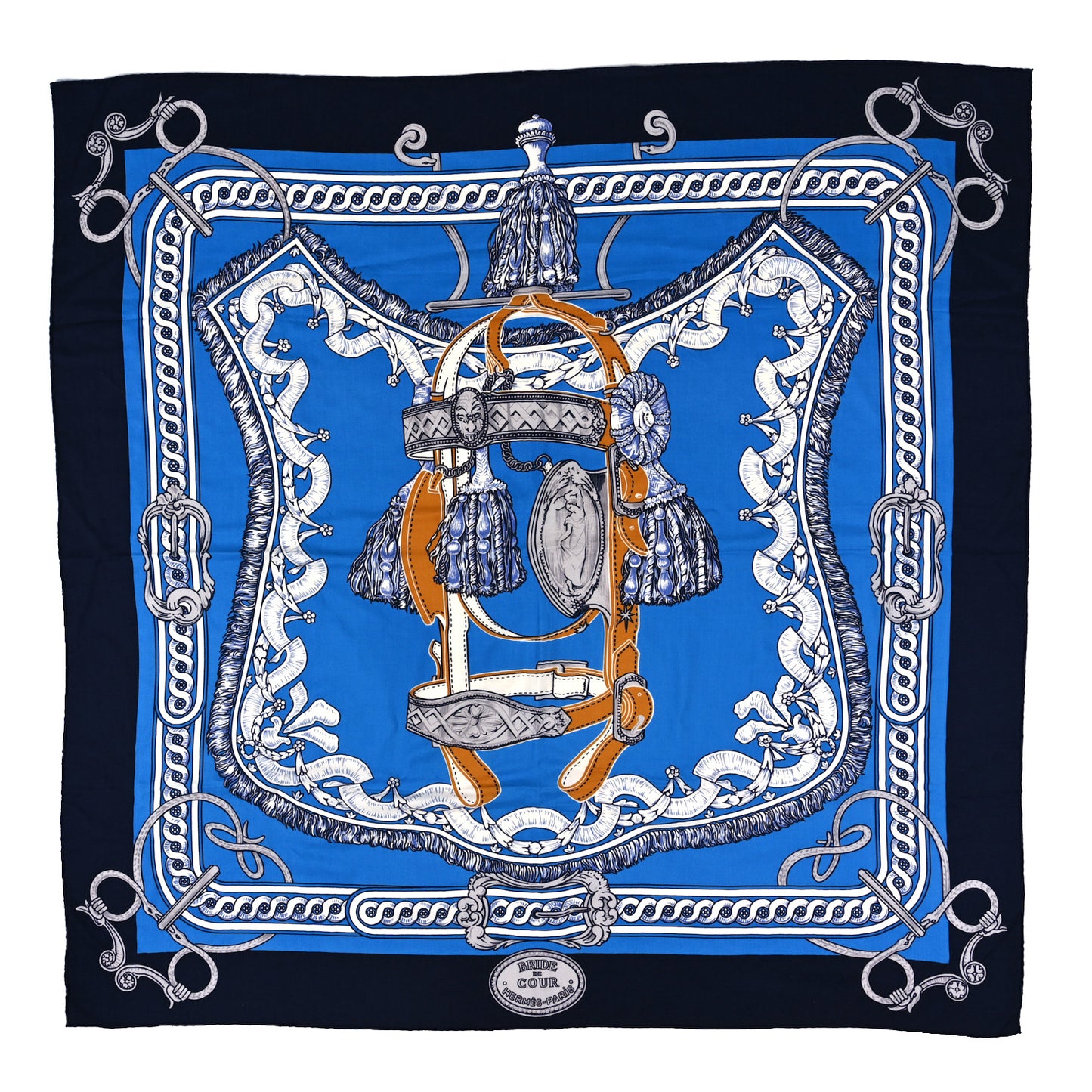 Cashmere Silk Bride De Cour Remix Shawl 140 Bleu Marine Cobalt Gold