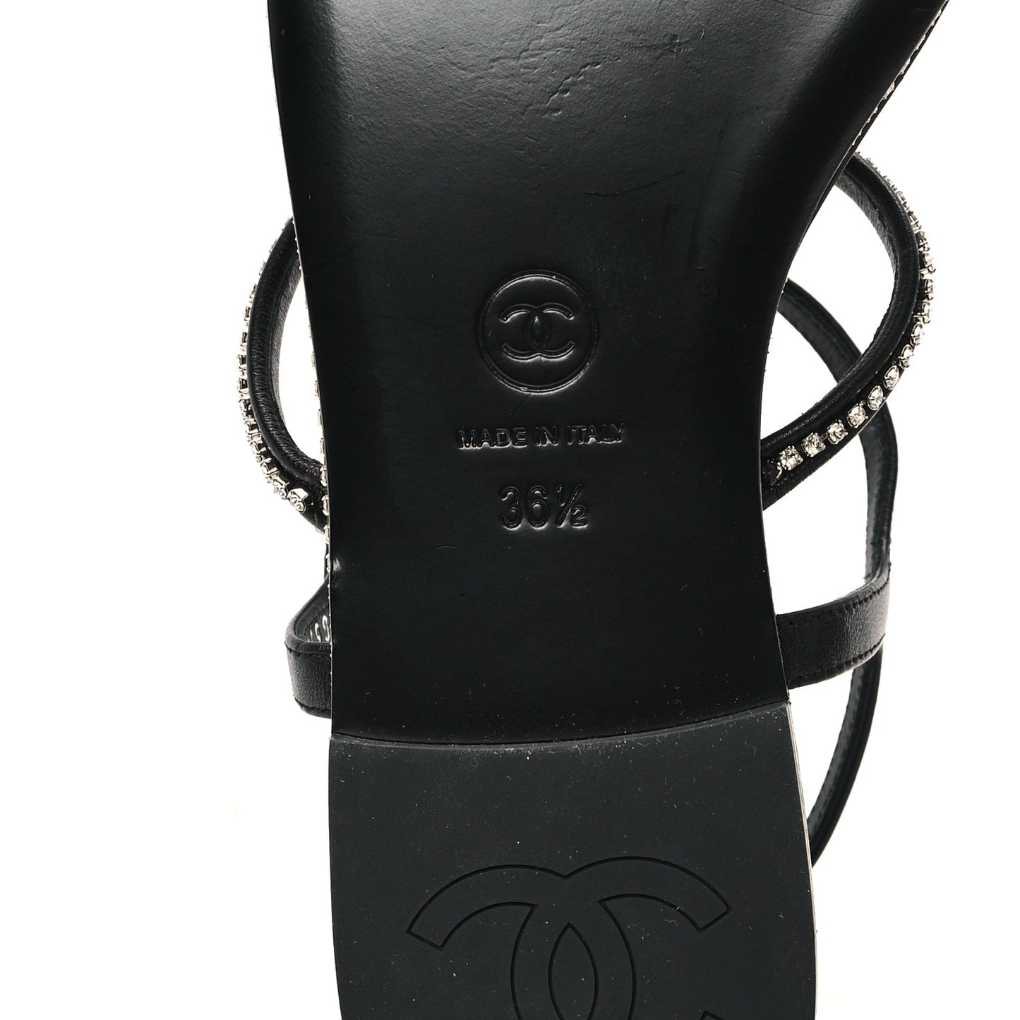 Lambskin Strass CC Thong Sandals 36.5 Black
