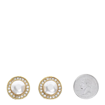 Chanel Pearl Crystal Clip On Earrings Gold 2 of 4