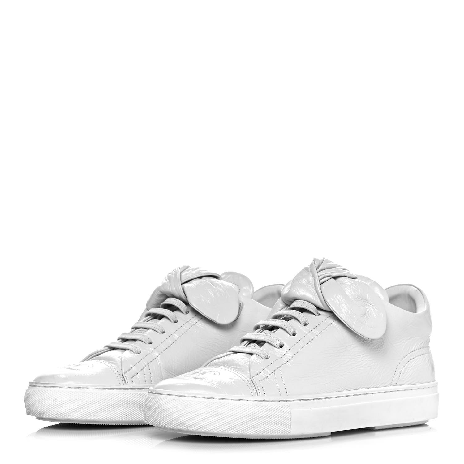 Chanel Crumpled Calfskin Womens CC Bow Sneakers 36.5 White 3 of 9