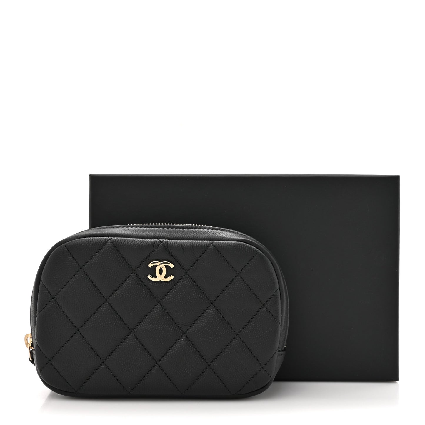 Caviar Quilted Small Curvy Pouch Cosmetic Case Black